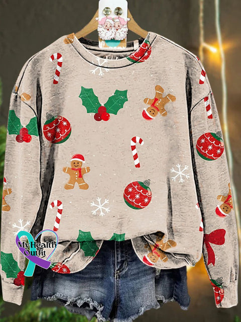 Christmas Gingerbread Holly Casual Sweatshirt Multicolor / S