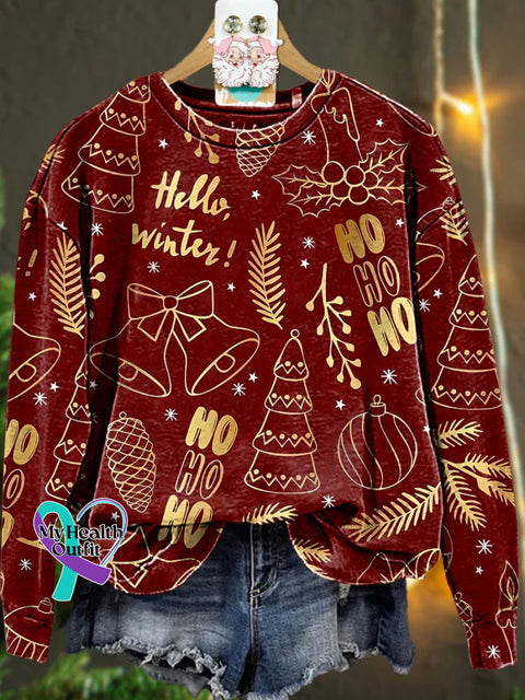 Christmas Golden Bell Tree Casual Sweatshirt Multicolor / S