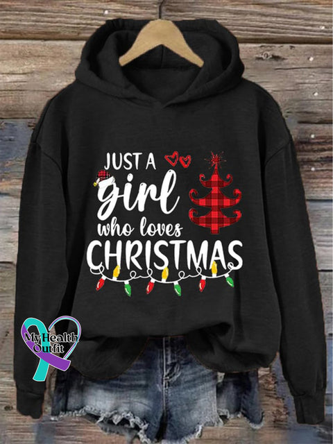 Christmas Hat Tree Lanterns Just A Girl Who Loves Print Casual Sweatshirt Black / S