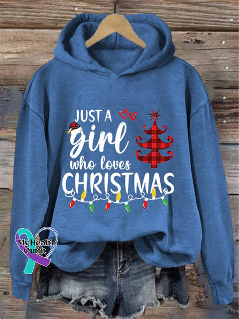 Christmas Hat Tree Lanterns Just A Girl Who Loves Print Casual Sweatshirt Blue / S