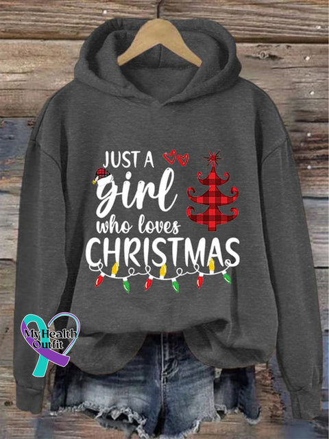 Christmas Hat Tree Lanterns Just A Girl Who Loves Print Casual Sweatshirt Darkgrey / S