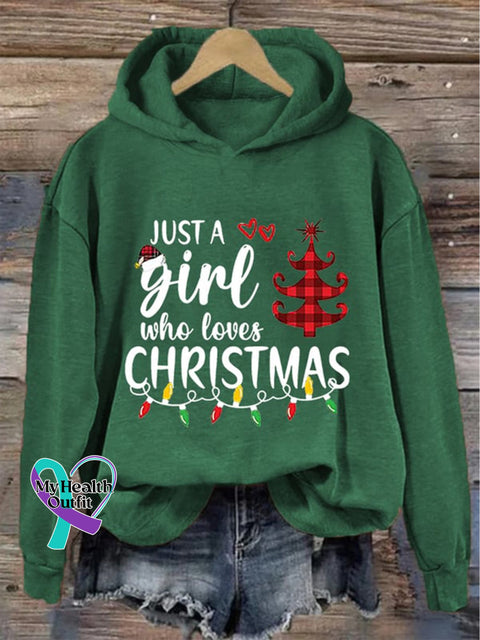 Christmas Hat Tree Lanterns Just A Girl Who Loves Print Casual Sweatshirt Green / S