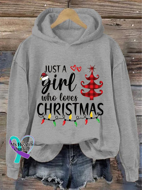 Christmas Hat Tree Lanterns Just A Girl Who Loves Print Casual Sweatshirt Lightgrey / S