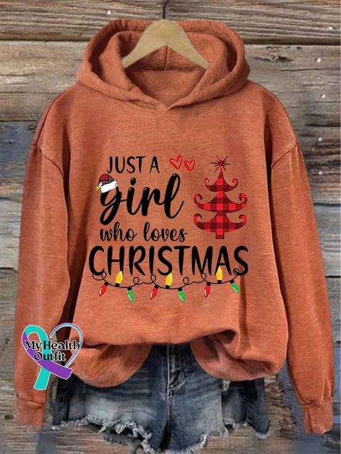 Christmas Hat Tree Lanterns Just A Girl Who Loves Print Casual Sweatshirt Orange / S