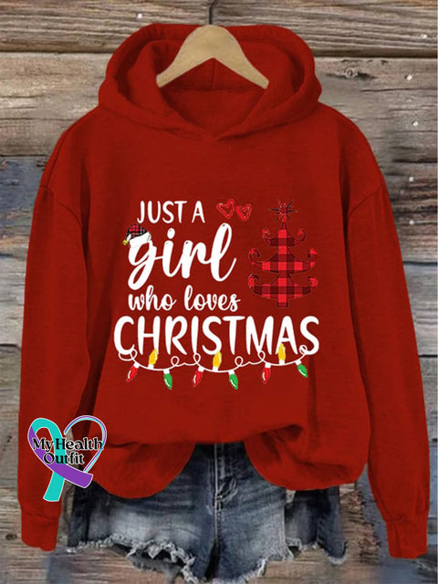 Christmas Hat Tree Lanterns Just A Girl Who Loves Print Casual Sweatshirt Red / S
