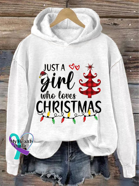 Christmas Hat Tree Lanterns Just A Girl Who Loves Print Casual Sweatshirt White / S