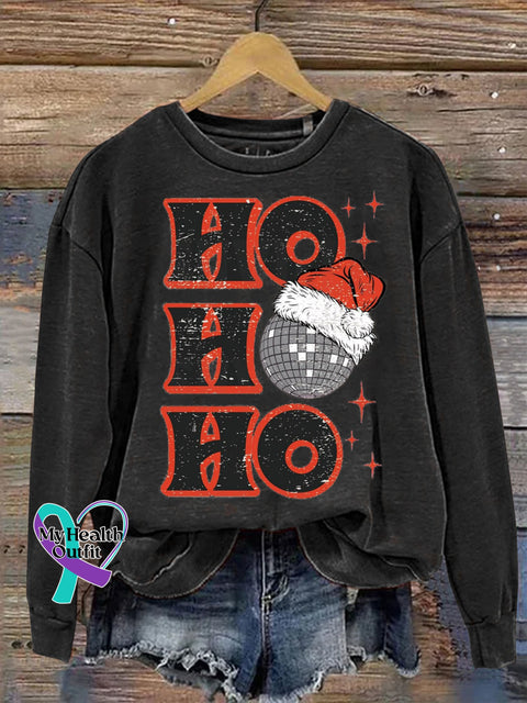 Christmas Hohoho Lanterns Disco Santa Print Casual Sweatshirt Black / S