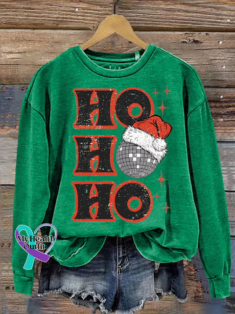 Christmas Hohoho Lanterns Disco Santa Print Casual Sweatshirt Green / S