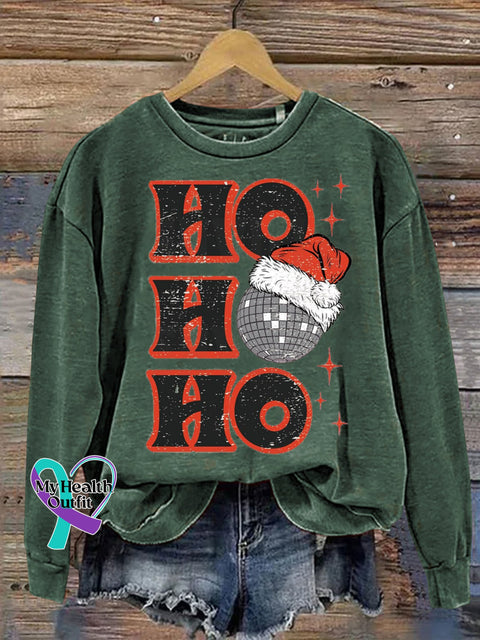 Christmas Hohoho Lanterns Disco Santa Print Casual Sweatshirt Green / S