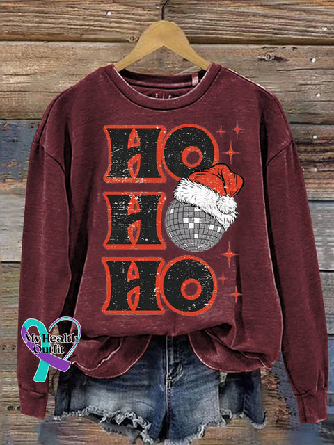 Christmas Hohoho Lanterns Disco Santa Print Casual Sweatshirt Maroon / S