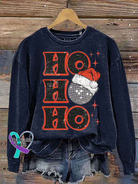 Christmas Hohoho Lanterns Disco Santa Print Casual Sweatshirt Navyblue / S