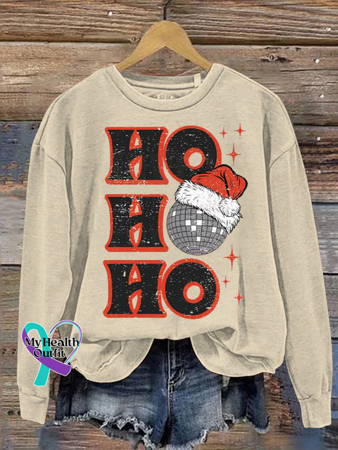 Christmas Hohoho Lanterns Disco Santa Print Casual Sweatshirt Sand / S