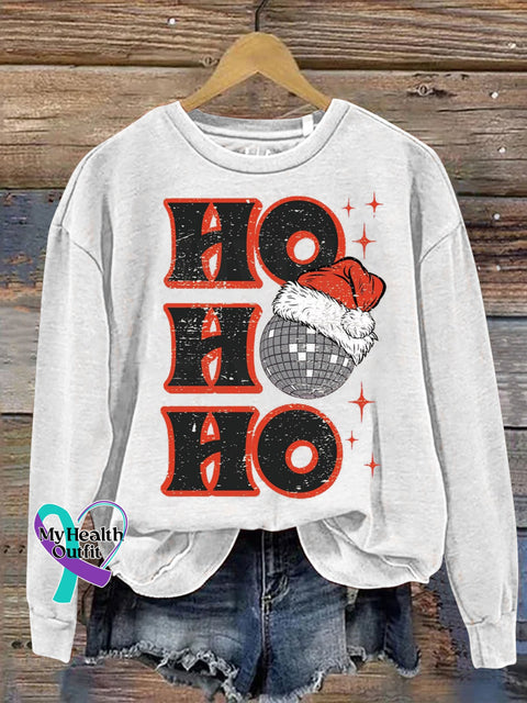 Christmas Hohoho Lanterns Disco Santa Print Casual Sweatshirt White / S
