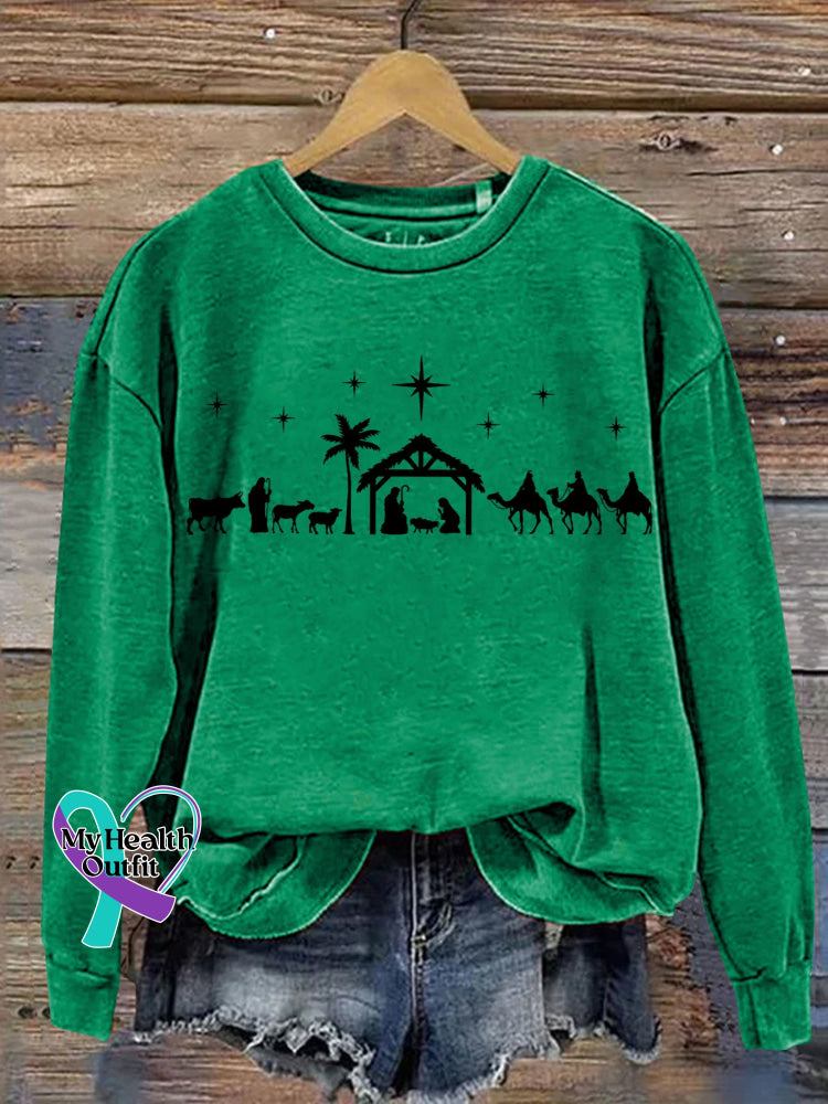 Christmas Jesus Nativity Scene Casual Print Sweatshirt Green / S