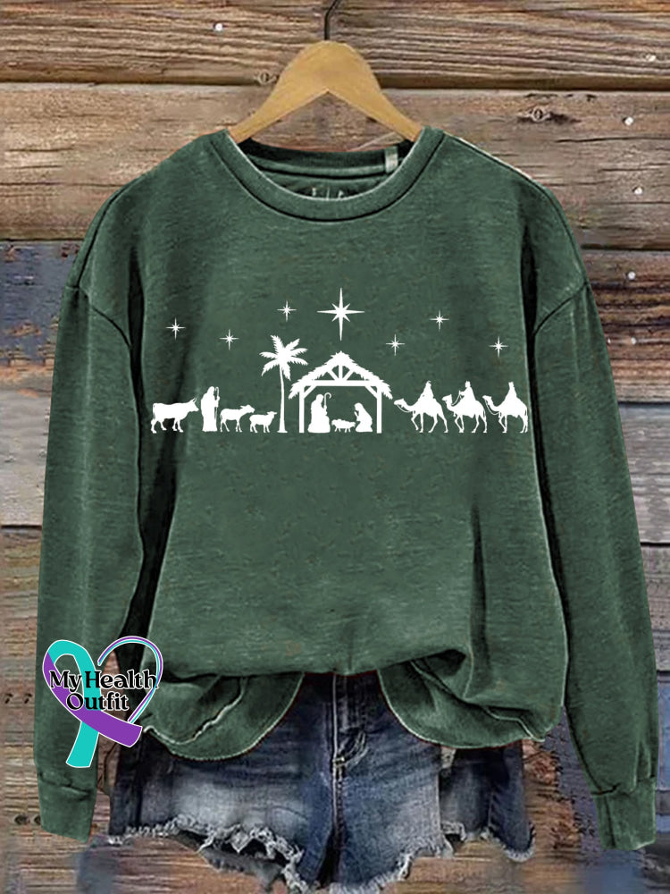 Christmas Jesus Nativity Scene Casual Print Sweatshirt Green / S