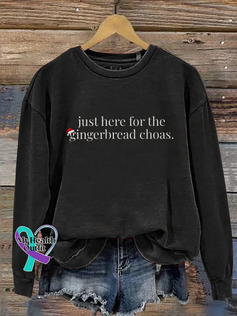 Christmas Just Here For The Gingerbread Choas Print Casual Sweatshirt Black / S