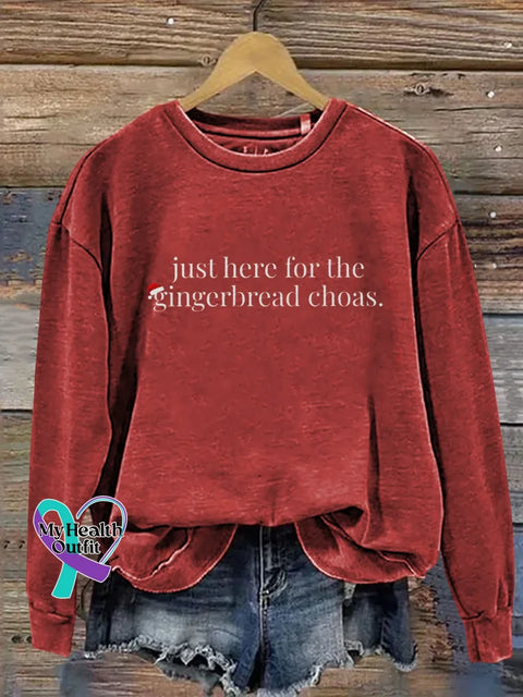 Christmas Just Here For The Gingerbread Choas Print Casual Sweatshirt Red / S