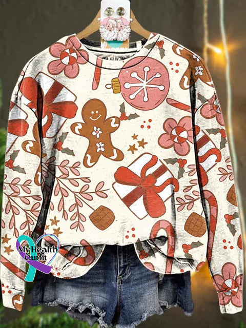 Christmas Leafage Gingerbread Ball Casual Sweatshirt Multicolor / S