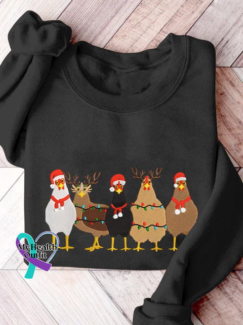 Christmas Lights Chicken Machine Print Casual Sweatshirt Black / S