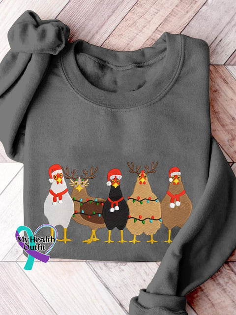 Christmas Lights Chicken Machine Print Casual Sweatshirt Grey / S