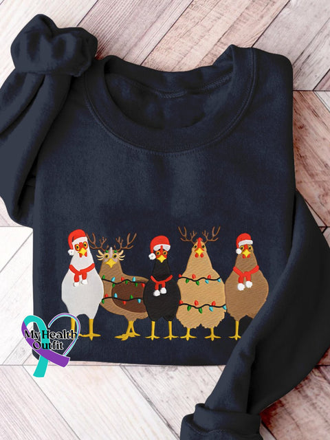 Christmas Lights Chicken Machine Print Casual Sweatshirt Navyblue / S