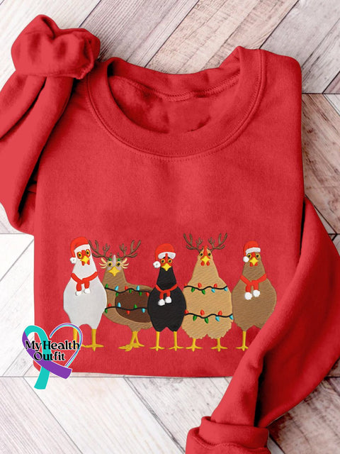 Christmas Lights Chicken Machine Print Casual Sweatshirt Red / S