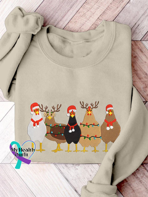 Christmas Lights Chicken Machine Print Casual Sweatshirt Sand / S