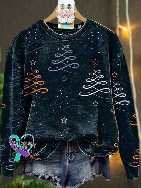 Christmas Linear Tree Casual Sweatshirt Multicolor / S