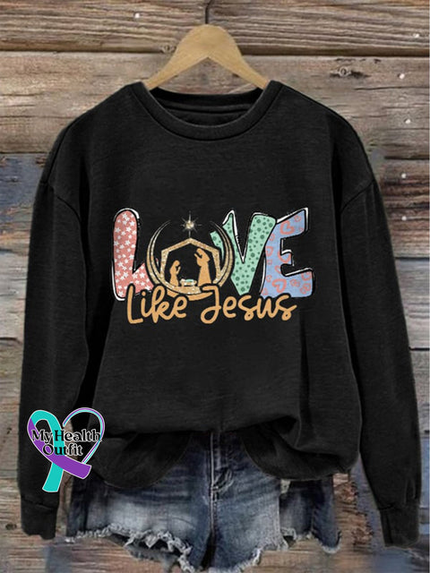 Christmas Love Like Jesus Nativity Day Print Casual Sweatshirt Black / S