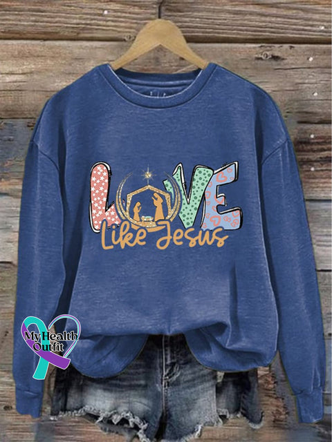 Christmas Love Like Jesus Nativity Day Print Casual Sweatshirt Blue / S
