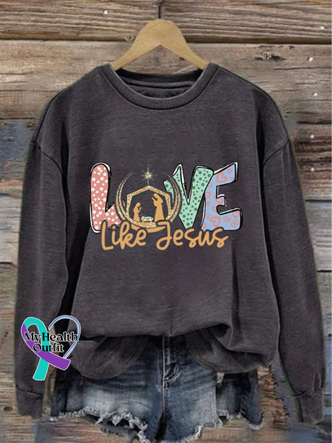 Christmas Love Like Jesus Nativity Day Print Casual Sweatshirt Dark Grey / S