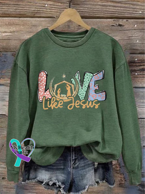 Christmas Love Like Jesus Nativity Day Print Casual Sweatshirt Green / S