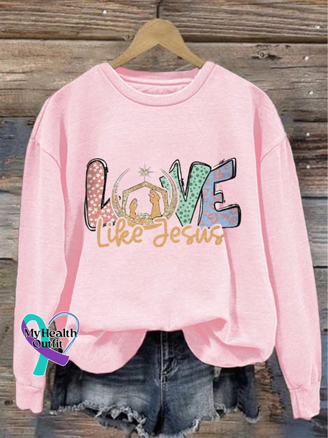 Christmas Love Like Jesus Nativity Day Print Casual Sweatshirt Light Pink / S
