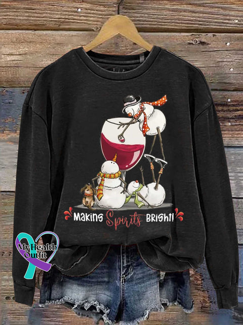 Christmas Making Spirits Bright Print Casual Sweatshirt Black / S