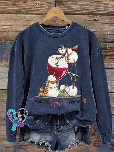 Christmas Making Spirits Bright Print Casual Sweatshirt Blue / S