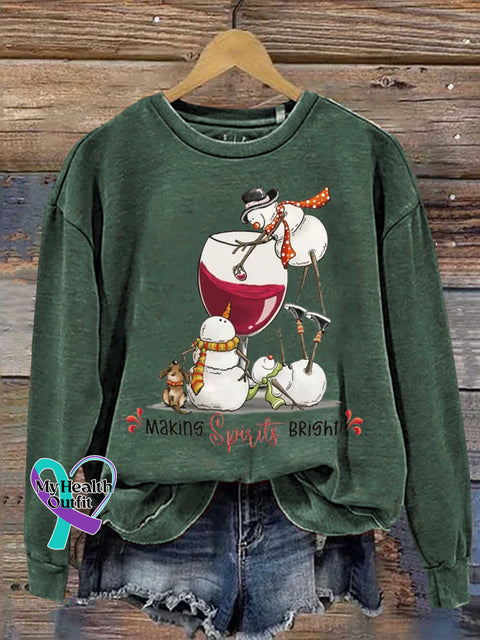 Christmas Making Spirits Bright Print Casual Sweatshirt Green / S