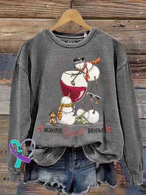 Christmas Making Spirits Bright Print Casual Sweatshirt Grey / S