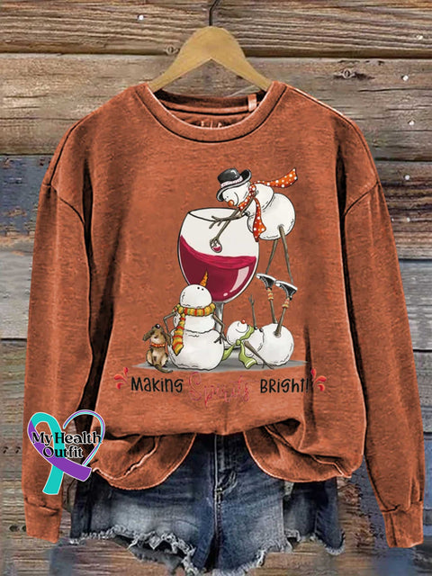 Christmas Making Spirits Bright Print Casual Sweatshirt Orange / S
