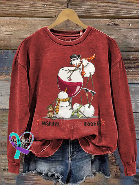 Christmas Making Spirits Bright Print Casual Sweatshirt Red / S