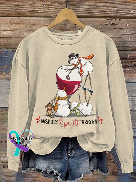 Christmas Making Spirits Bright Print Casual Sweatshirt Sand / S