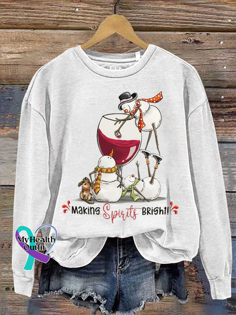 Christmas Making Spirits Bright Print Casual Sweatshirt White / S