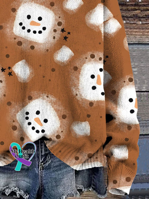 Christmas Marshmallow Snowman Art Print Knit Pullover Sweater