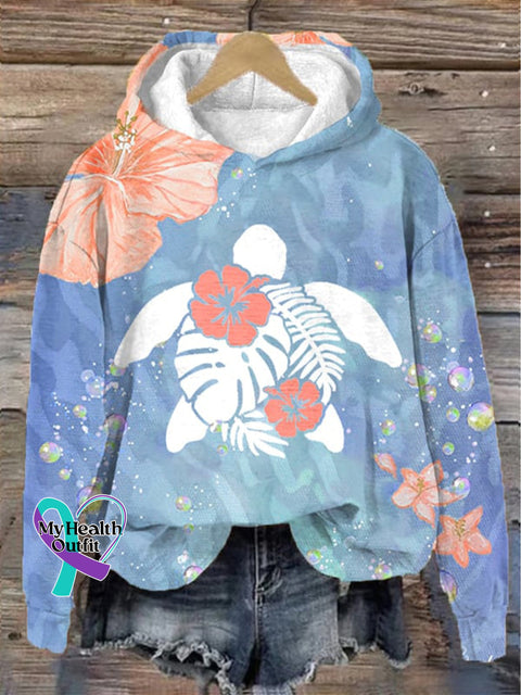 Christmas Maui Turtle Hibiscus Print Casual Sweatshirt Blue / S