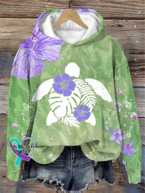 Christmas Maui Turtle Hibiscus Print Casual Sweatshirt Green / S