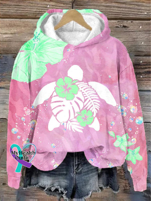 Christmas Maui Turtle Hibiscus Print Casual Sweatshirt Pink / S