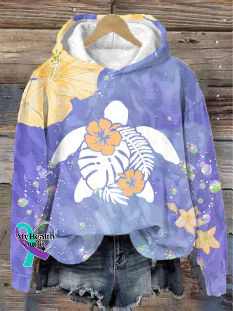 Christmas Maui Turtle Hibiscus Print Casual Sweatshirt Purple / S