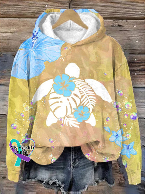 Christmas Maui Turtle Hibiscus Print Casual Sweatshirt Yellow / S