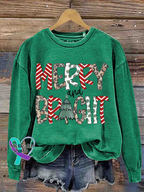 Christmas Merry And Braght Retro Casual Printed Sweatshirts Green / S