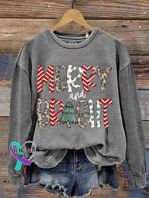 Christmas Merry And Braght Retro Casual Printed Sweatshirts Grey / S