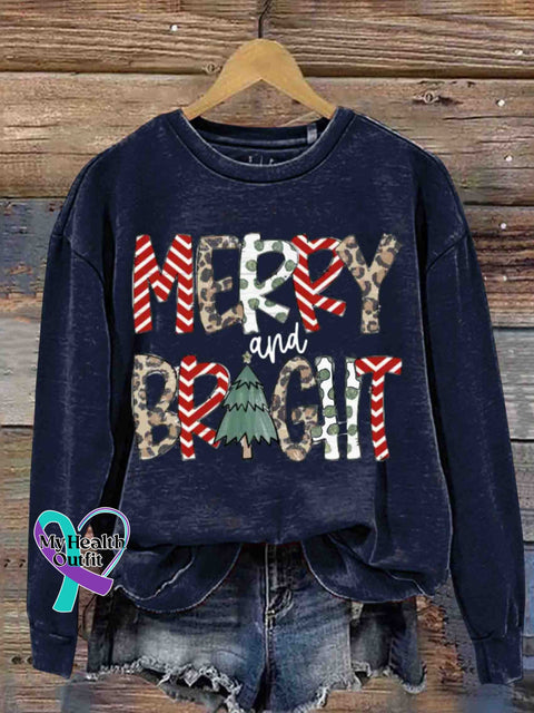 Christmas Merry And Braght Retro Casual Printed Sweatshirts Navyblue / S